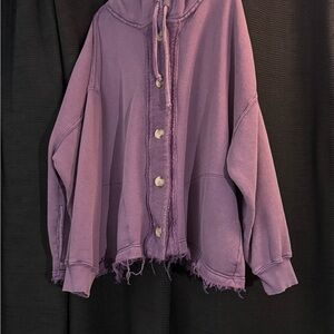 Free People Frayed Hem Hoodie Jacket